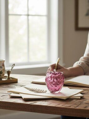 Strawberry Glass Paperweight Pink Desk Decor Stawberrycore Cottagecore Bohemian